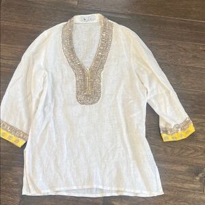 Embellished White and Yellow Women's Top